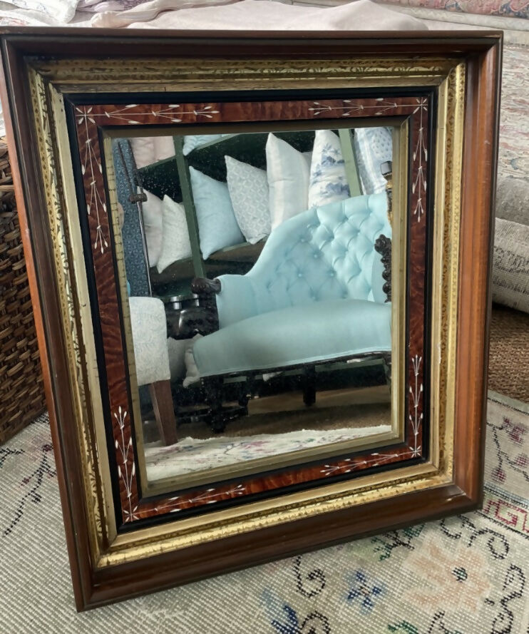 Antique Edwardian Carved Timber and Gilt Mirror