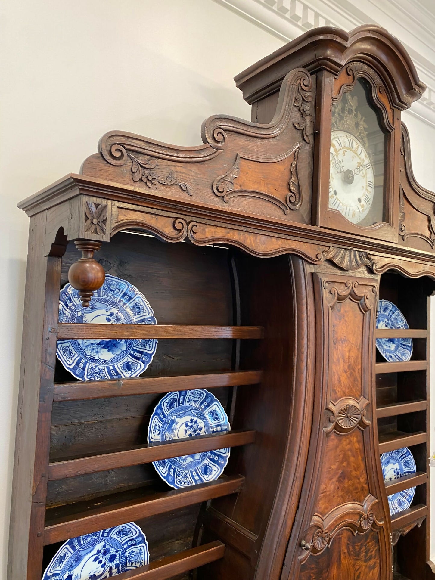 18th Century Walnut and Oak Buffet Vaisellier with Clock