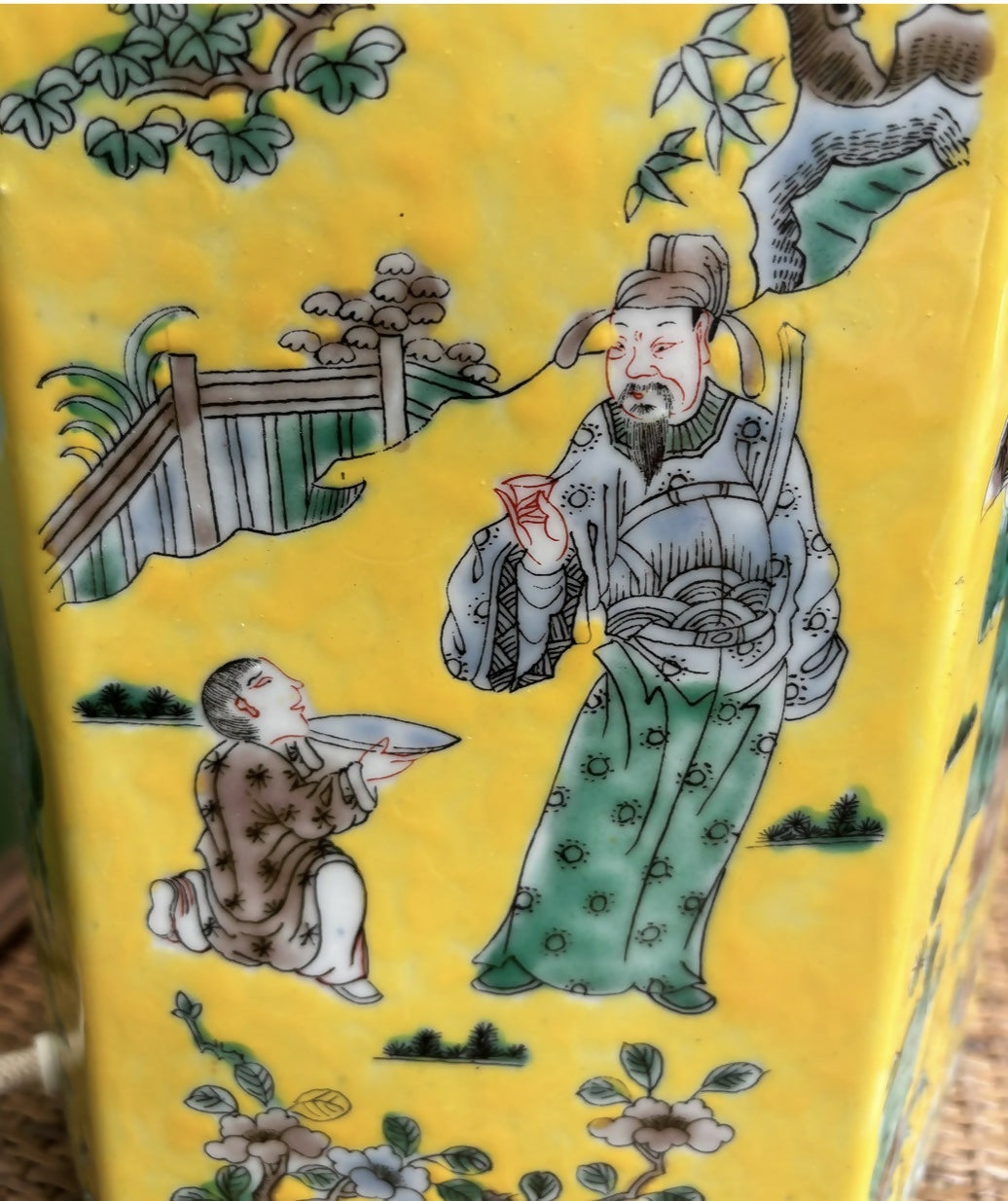 Vintage Yellow Hexagonal Chinoiserie Lamp Base (Pair Available)