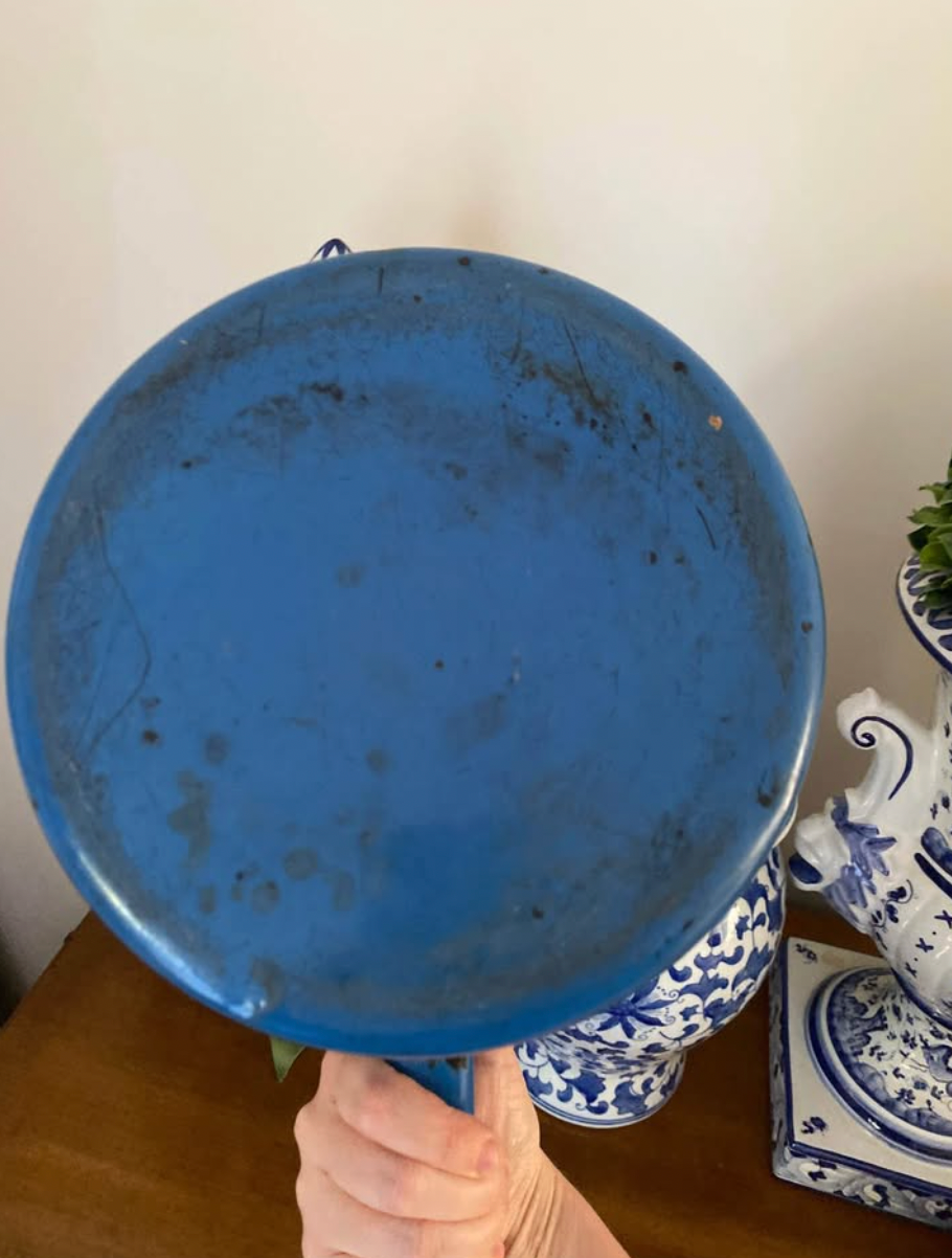 Vintage enamel blue saucepan with lid