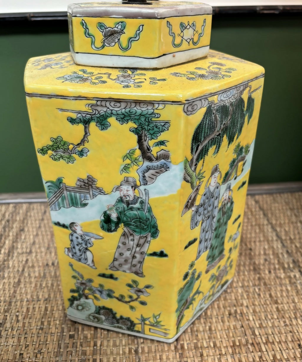 Vintage Yellow Hexagonal Chinoiserie Lamp Base (Pair Available)