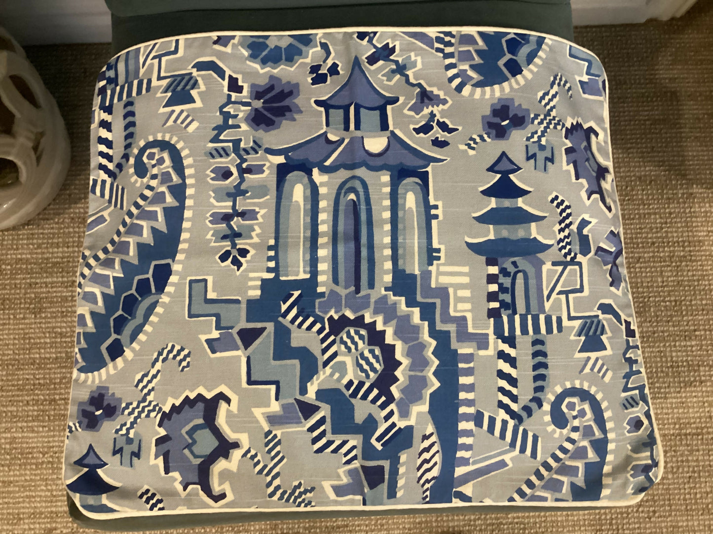 Chinoiserie cushion covers, blue and white