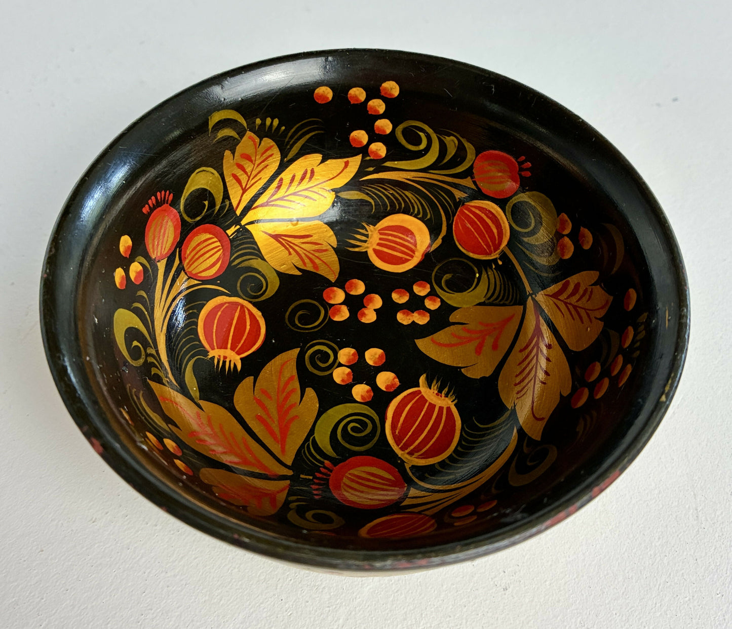 Pair of Khokhloma folk art dishes