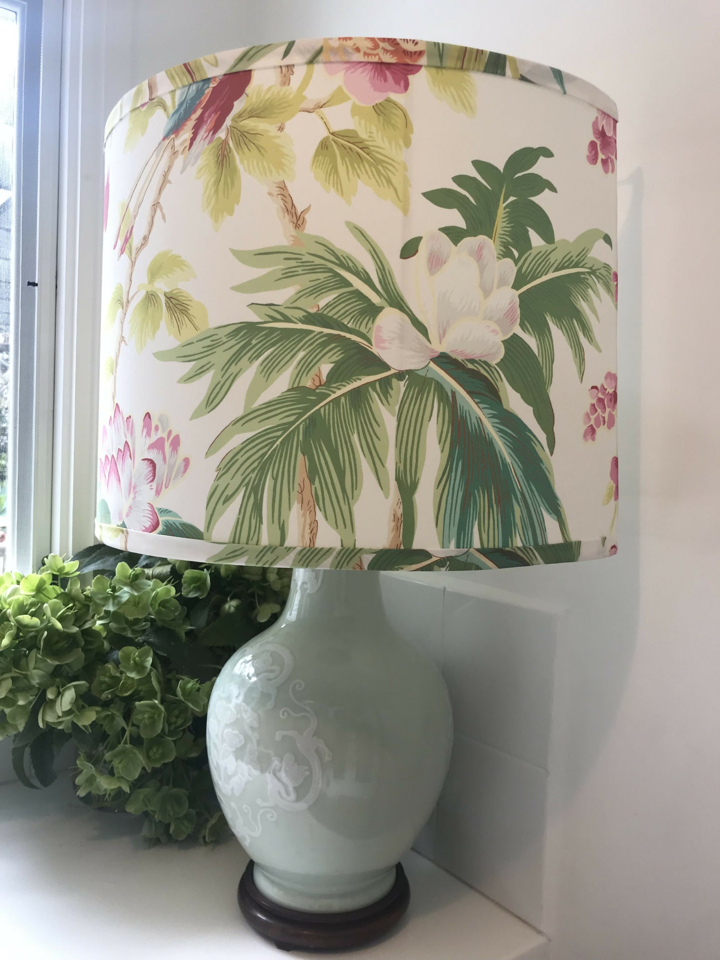 Large Celadon Lamp, Schumacher Shade