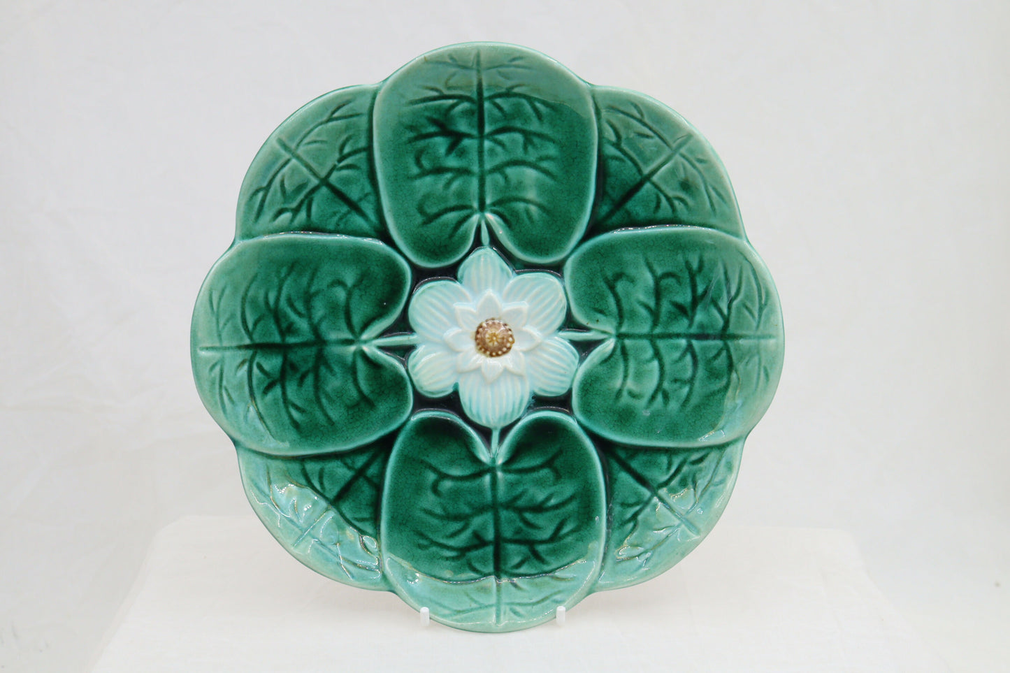 Water Lily design majolica plate by Adams and Bromley of Hanley