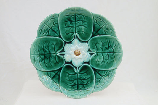 Water Lily design majolica plate by Adams and Bromley of Hanley