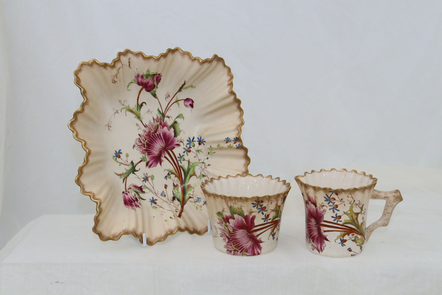 Early Carlton Ware sugar bowl cream jug and bonbon dish Poppy pattern