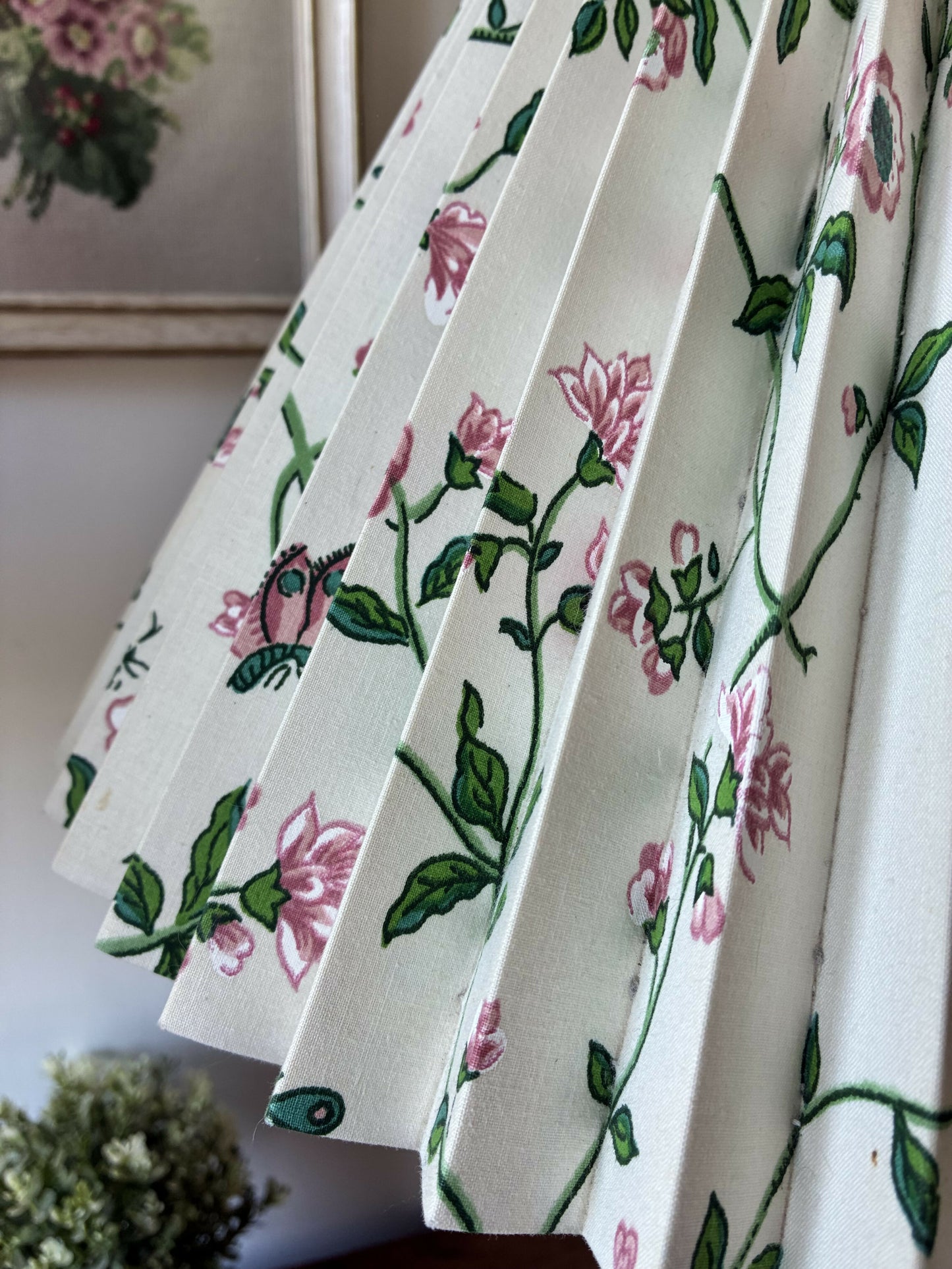 Pair of Green Candlestick Lamps with Pleated Shades