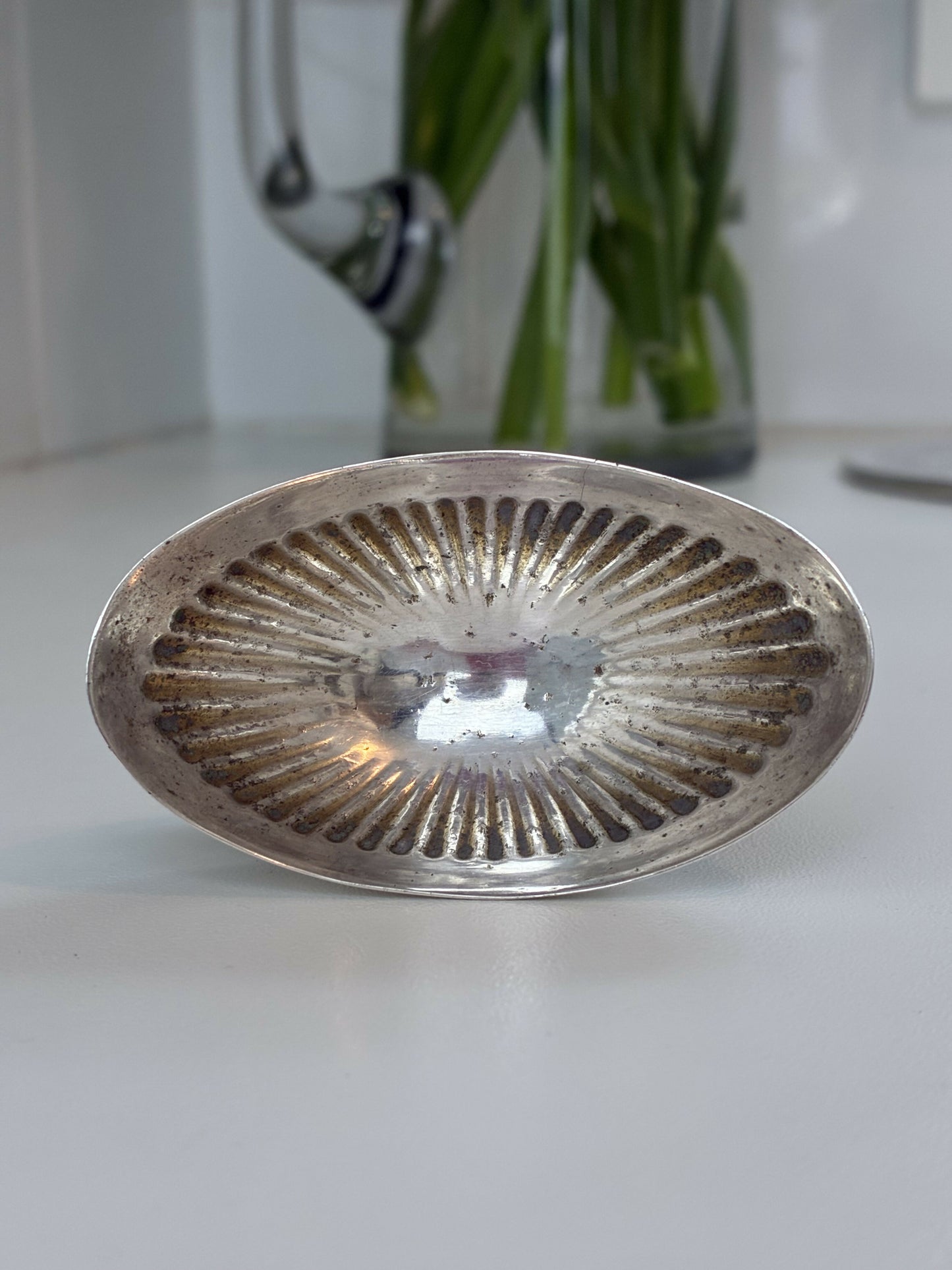 Small silver reeded dish