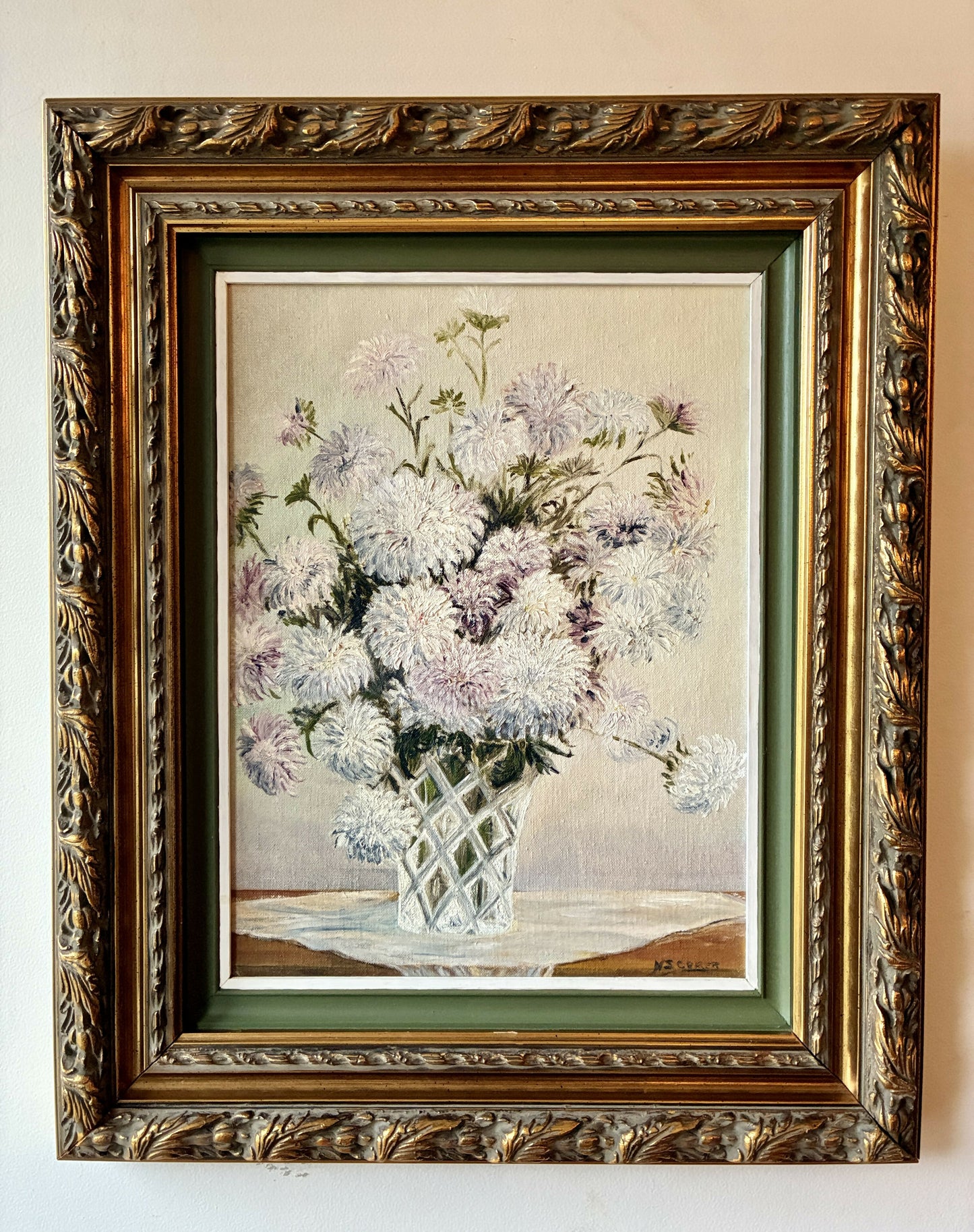 Asters in vintage gilt frame