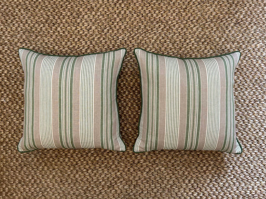 Pair of Nicole Fabre stripe bespoke cushions
