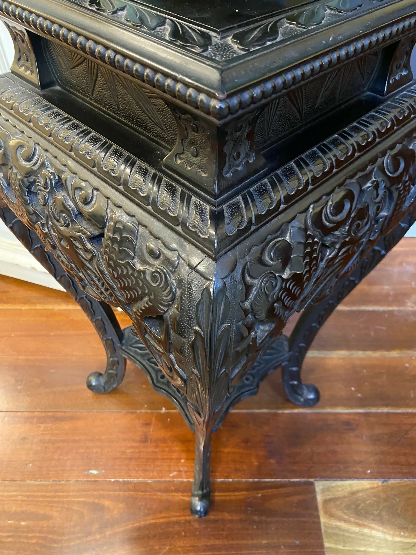 Ebonised Timber Stand with Carved Dragons