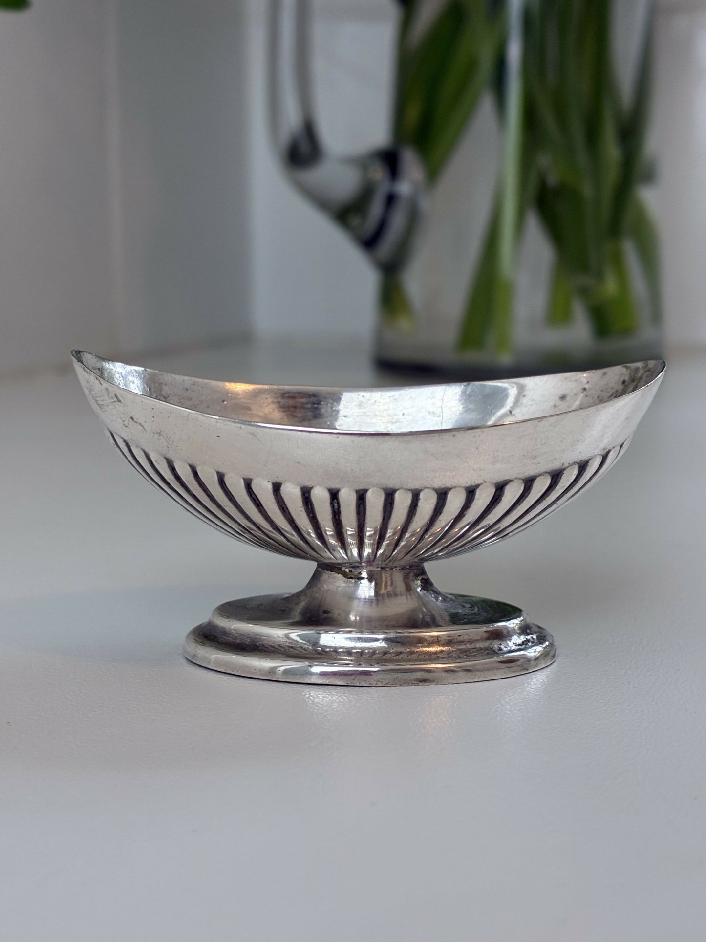 Small silver reeded dish