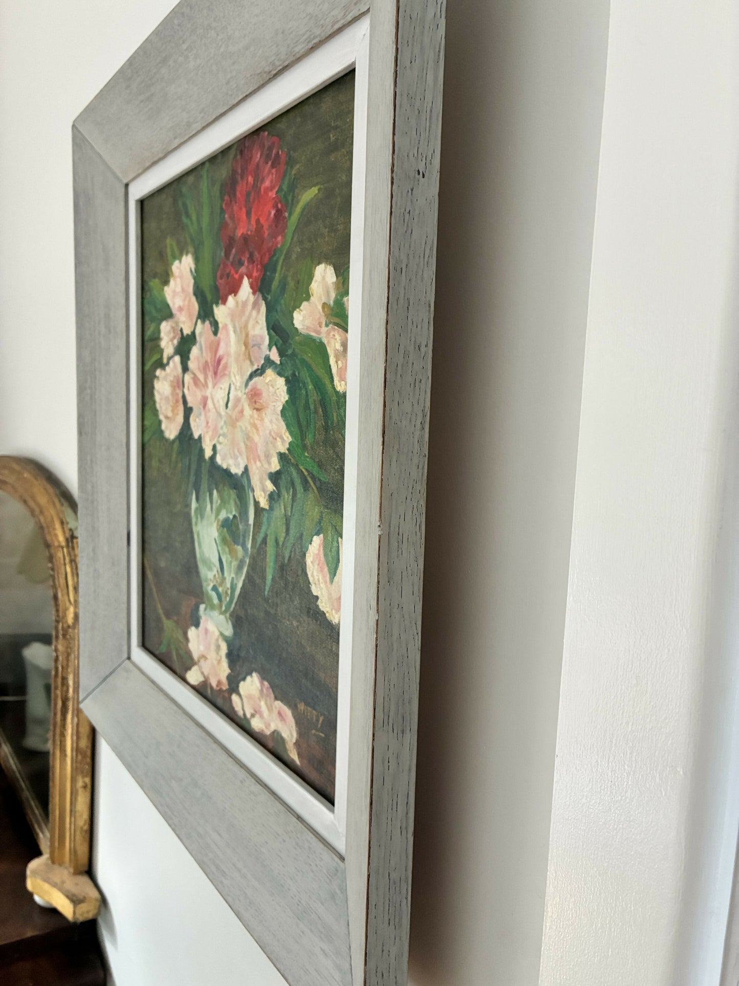 Vase of Peonies in distressed frame
