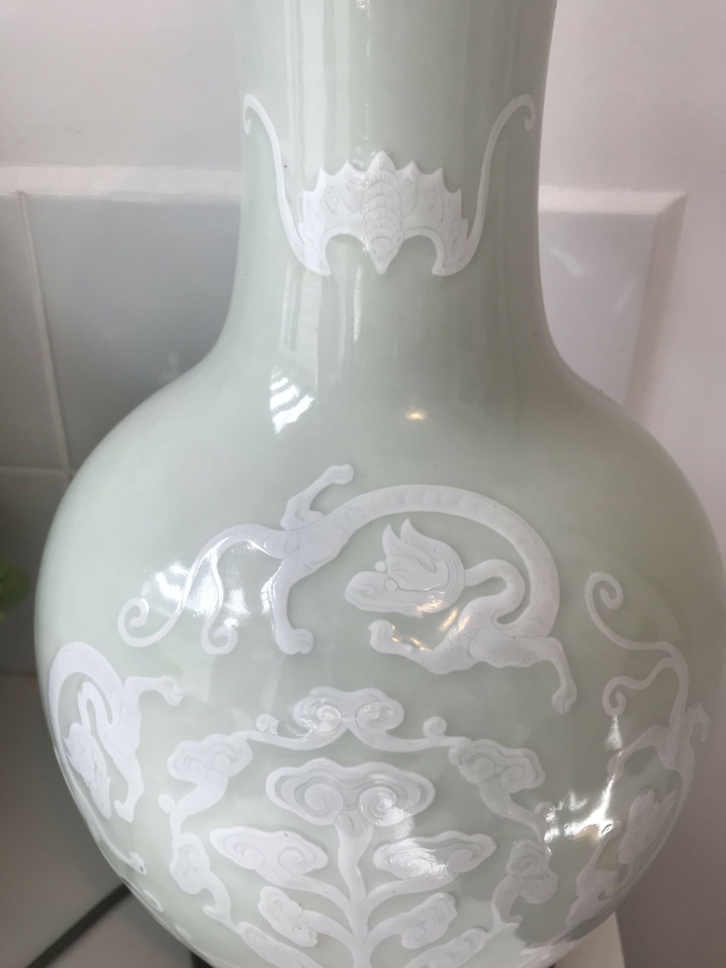 Large Celadon Lamp, Schumacher Shade