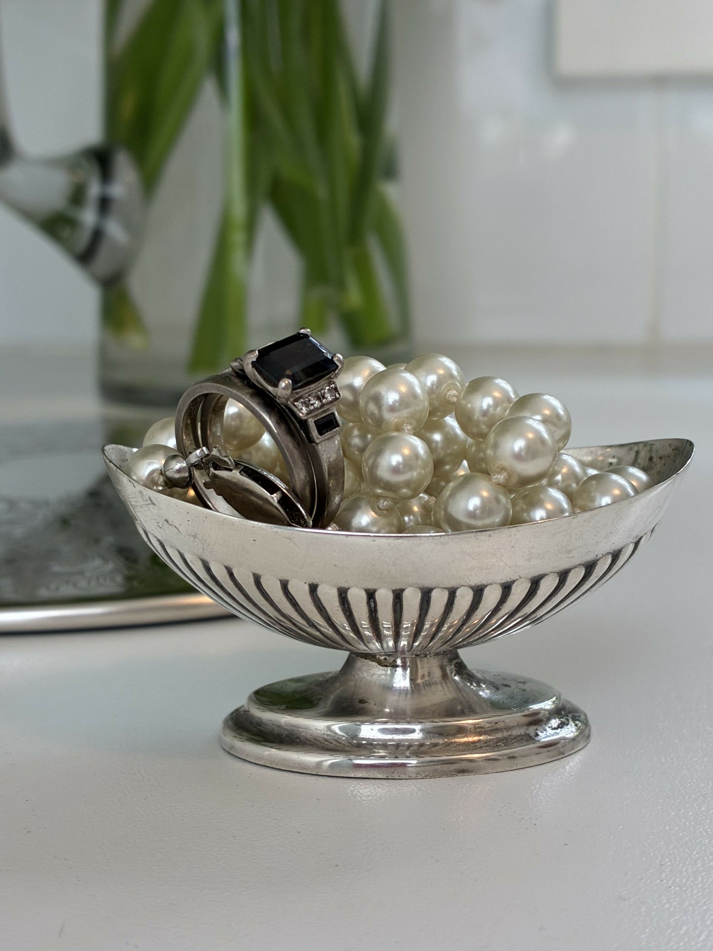 Small silver reeded dish