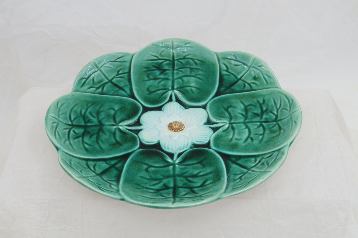 Water Lily design majolica plate by Adams and Bromley of Hanley