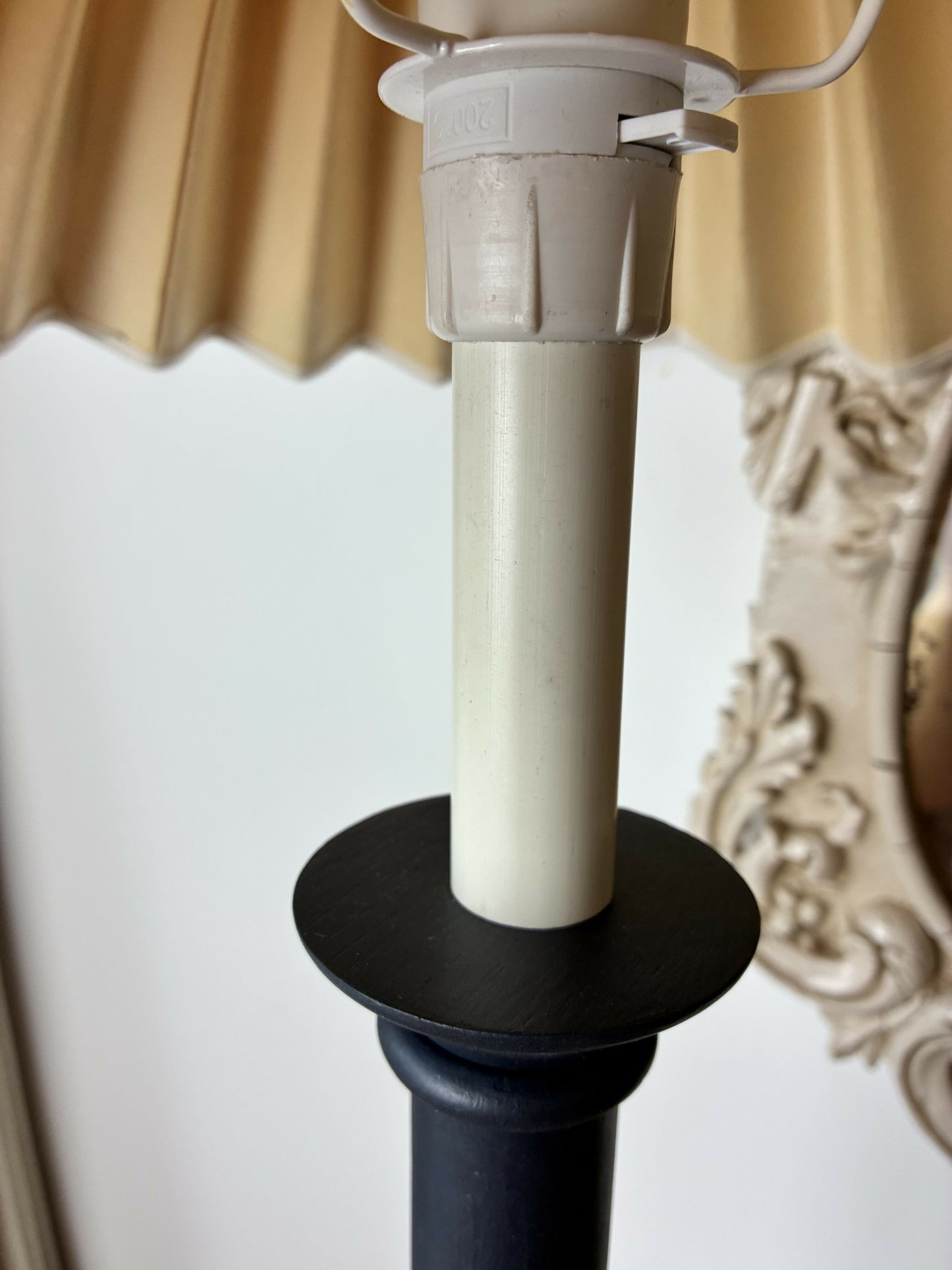 Pair of Blue Candlestick lamps with vintage pleated shades