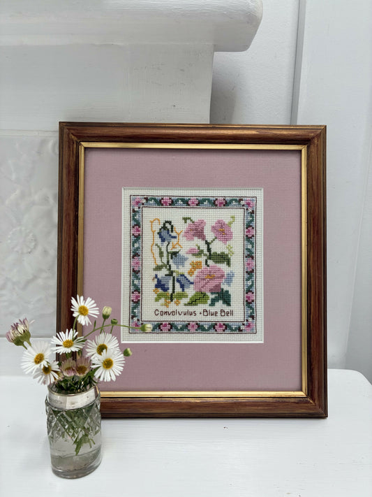 Framed Floral Cross Stitch Needlework