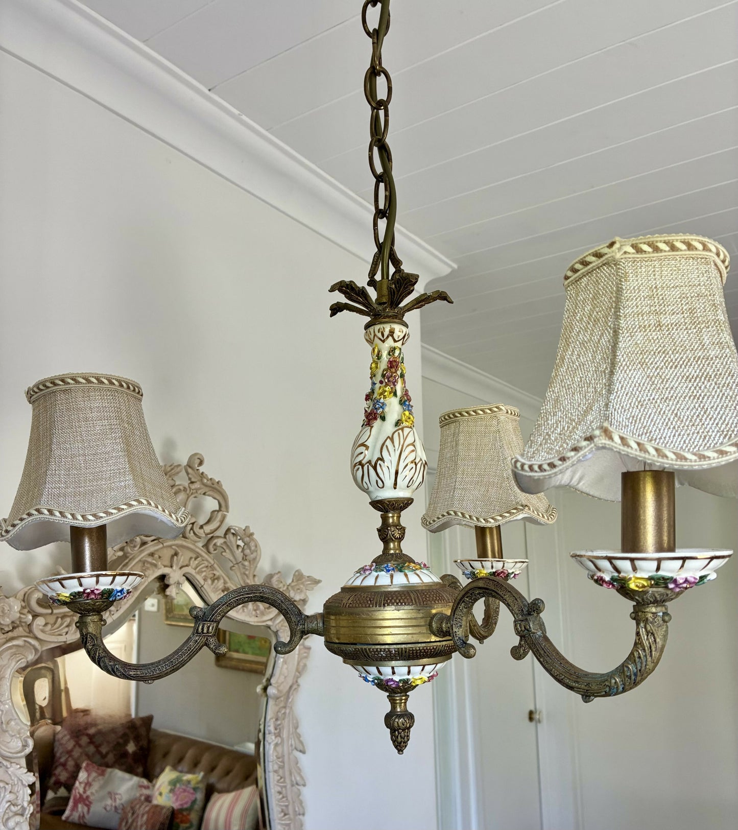 Three arm Capodimonte Chandelier