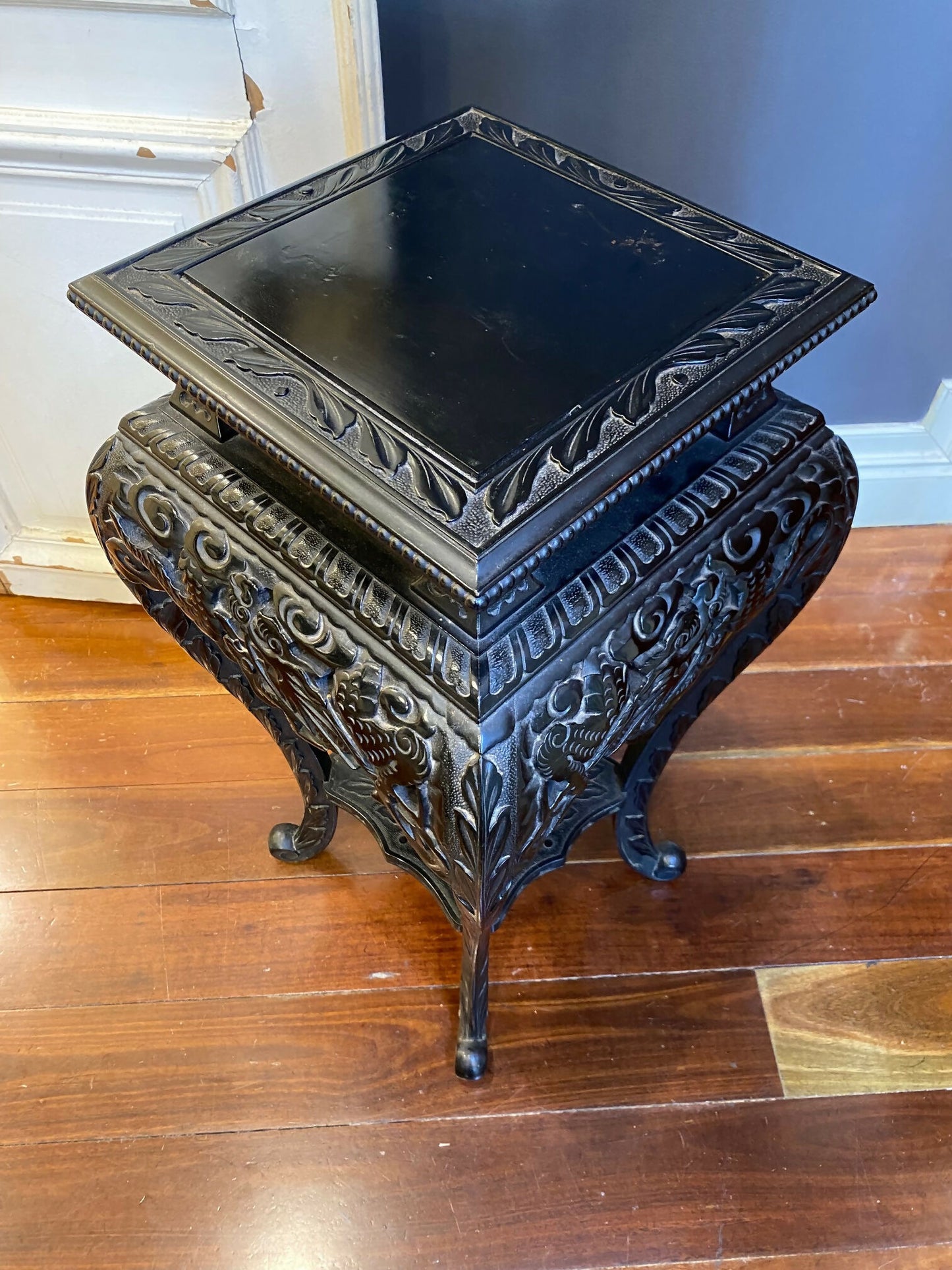 Ebonised Timber Stand with Carved Dragons