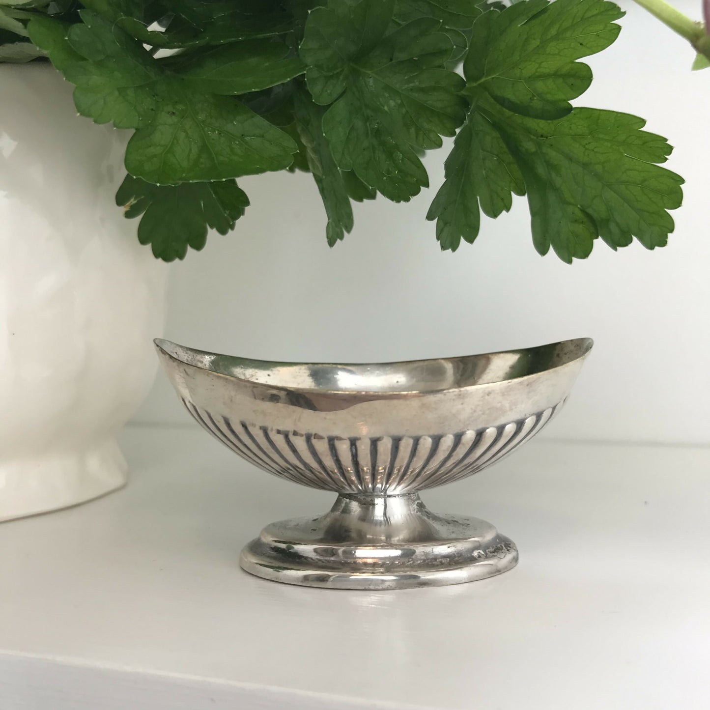 Small silver reeded dish