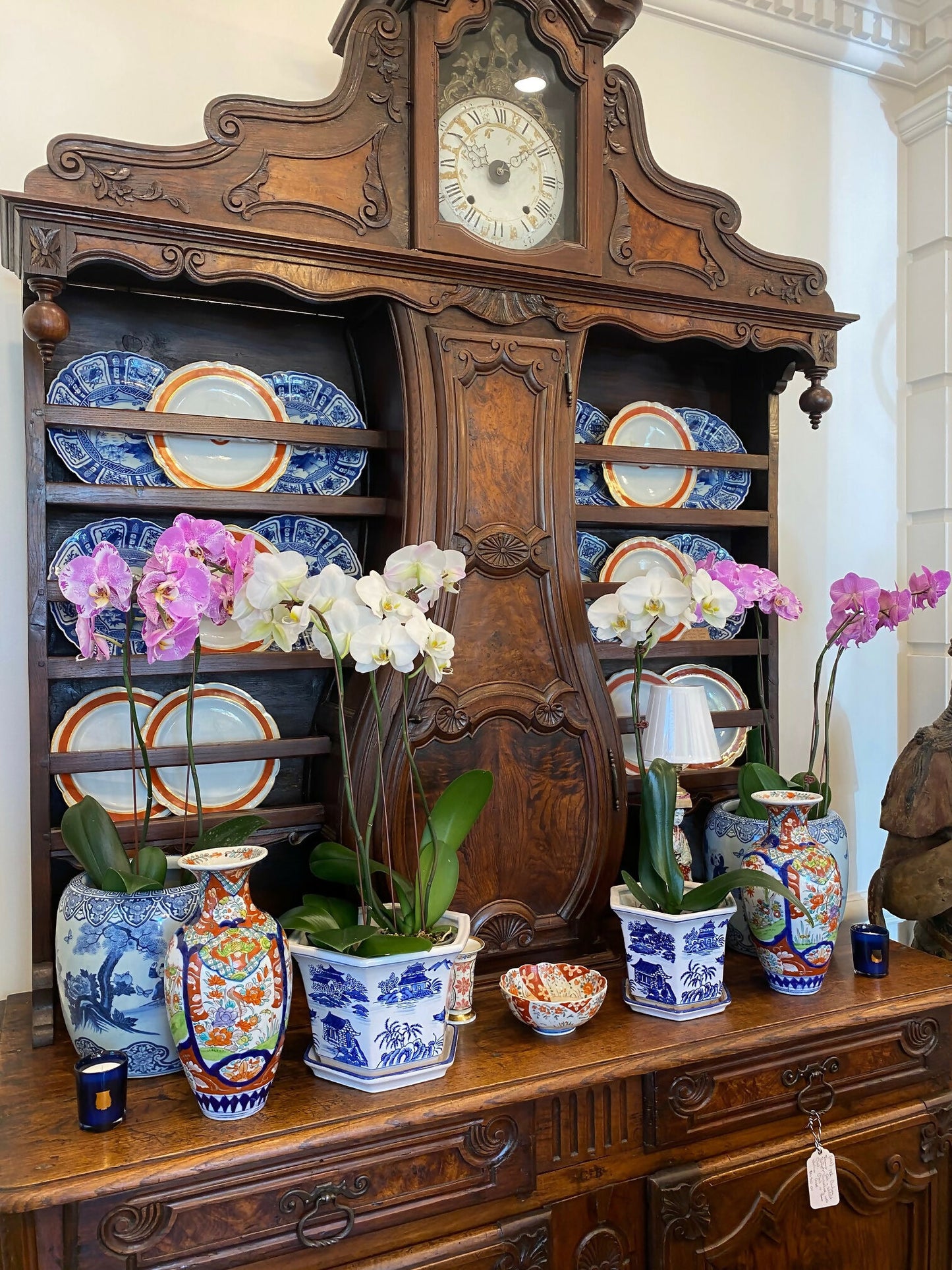 18th Century Walnut and Oak Buffet Vaisellier with Clock