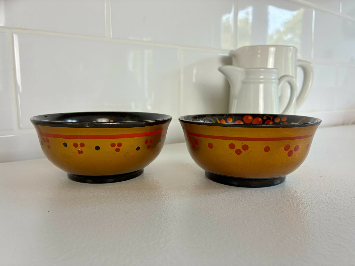 Pair of Khokhloma folk art dishes