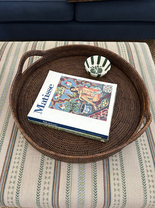 Rattan round tray with handles - large (two available - listed as each price)