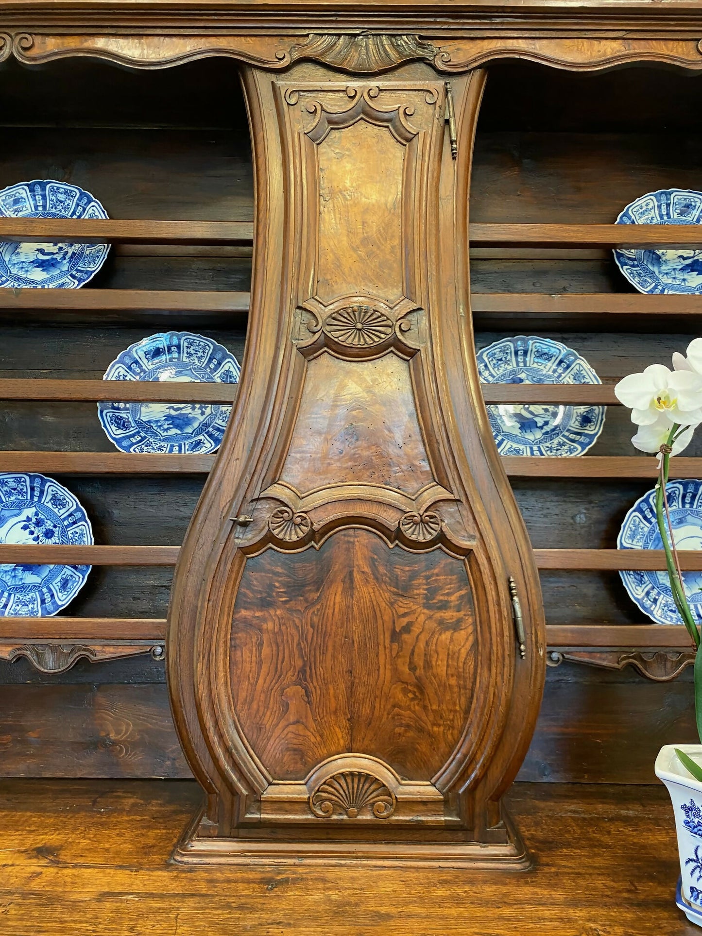 18th Century Walnut and Oak Buffet Vaisellier with Clock