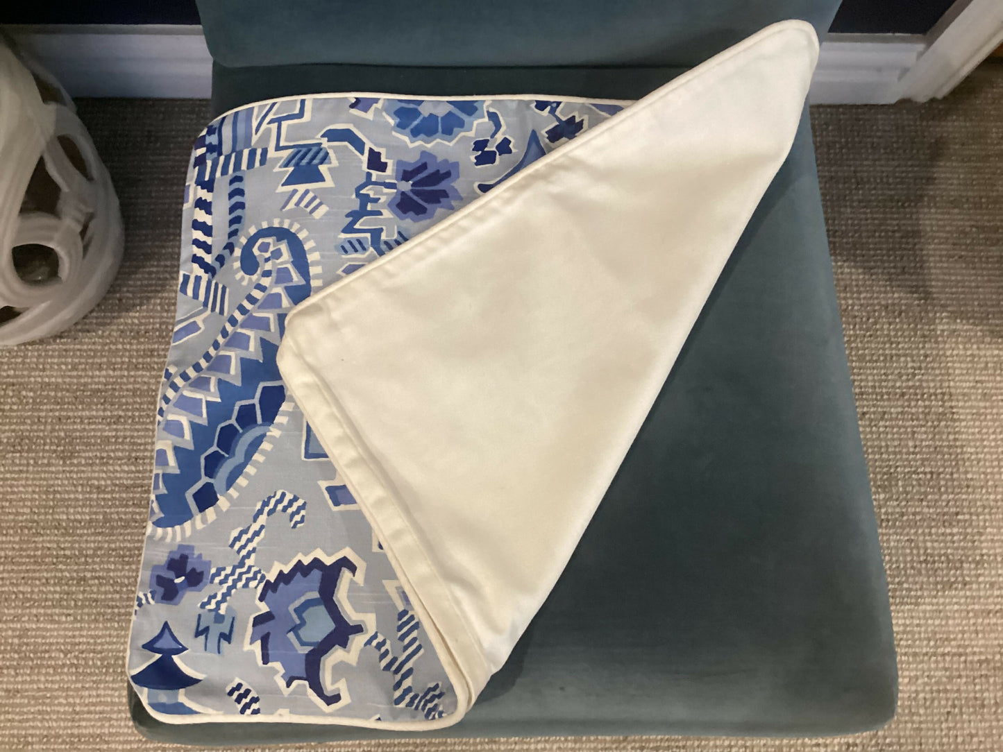 Chinoiserie cushion covers, blue and white