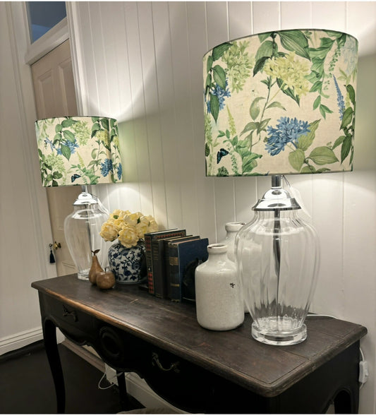 Pair Glass Lamp bases & Botanical Shades