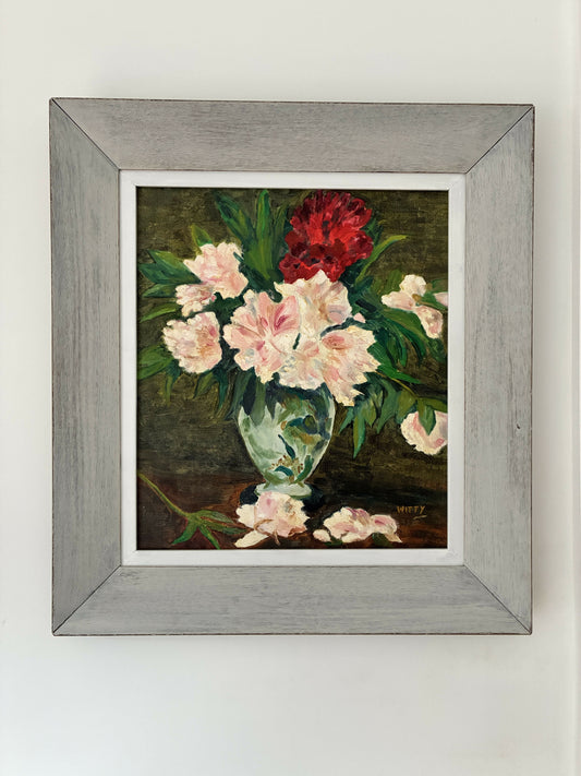Vase of Peonies in distressed frame