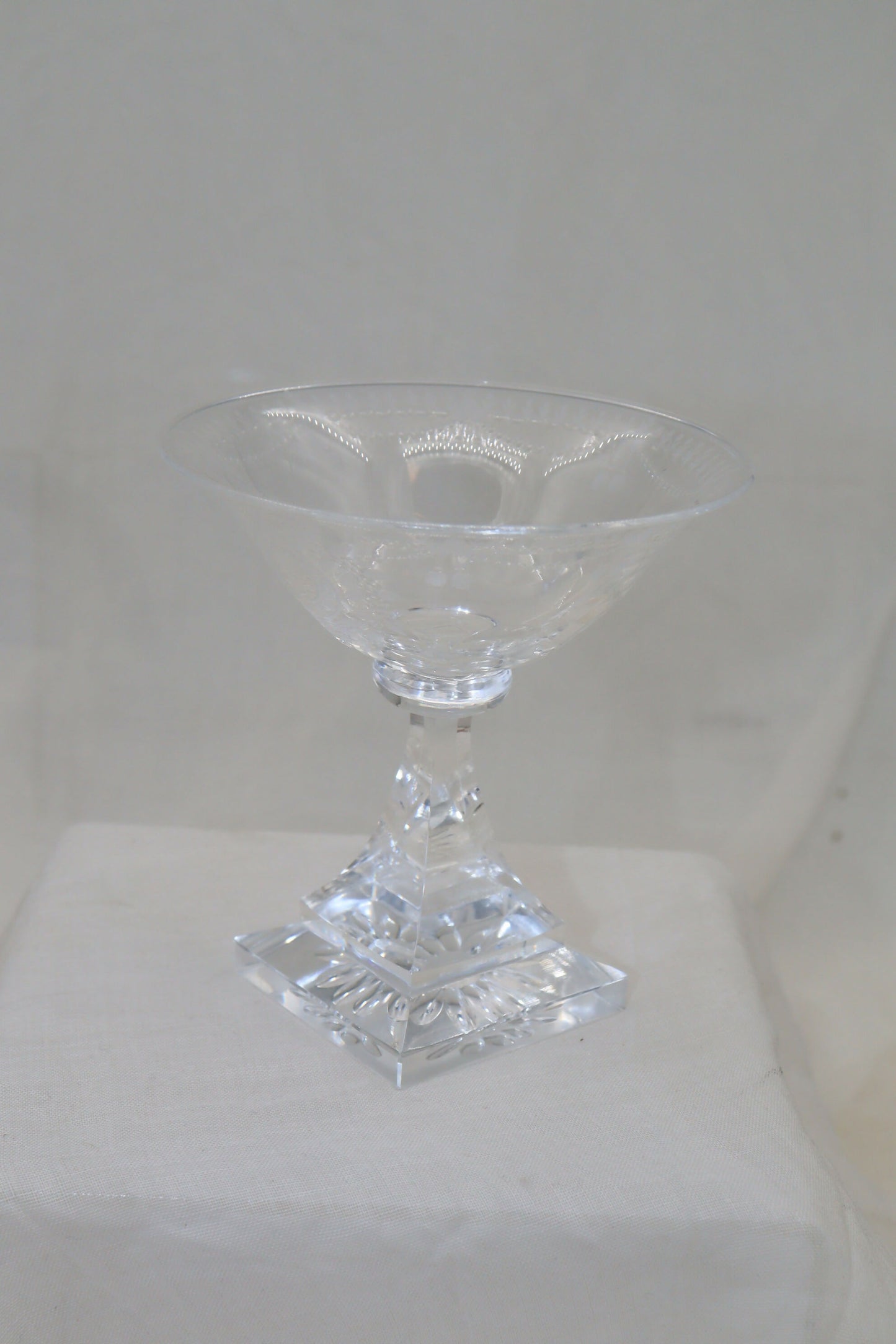 Engraved glass sweetmeats bowl.