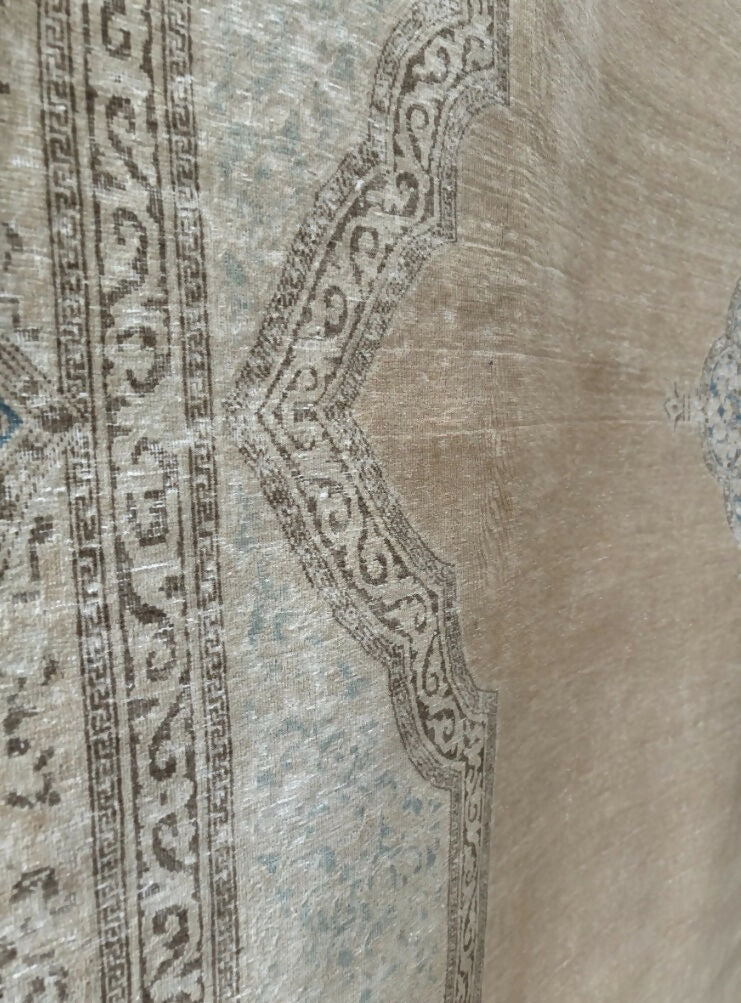 Vintage Super-fine Persian Distressed Ravar-Kerman Wool Rug - Sand, Chocolate, Aqua and Turquoise - 296 x 400cm