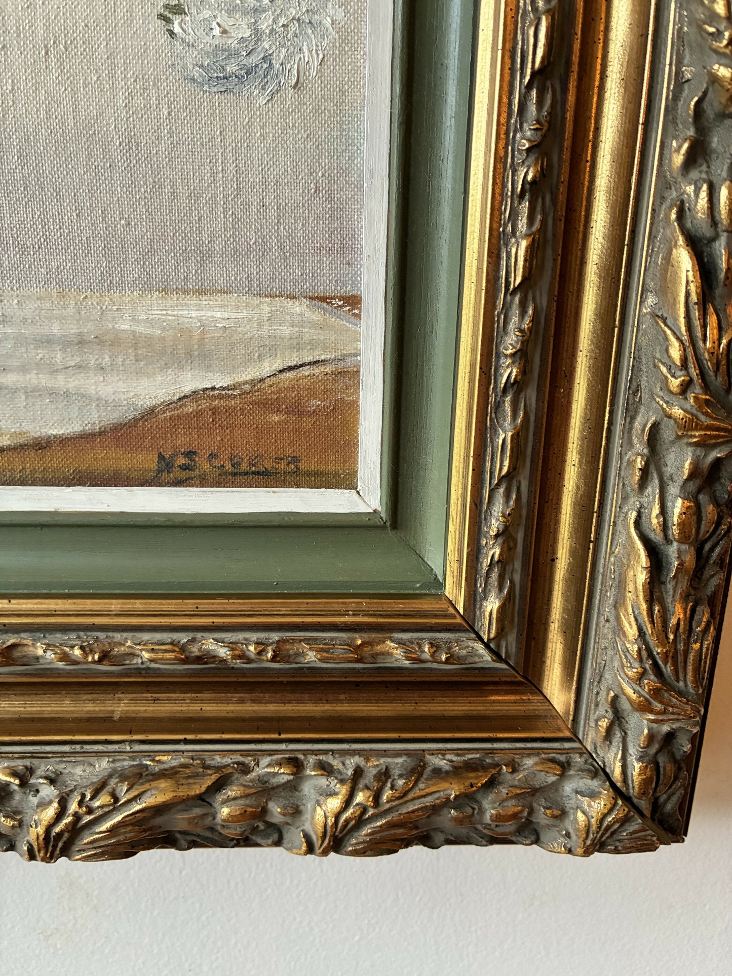 Asters in vintage gilt frame