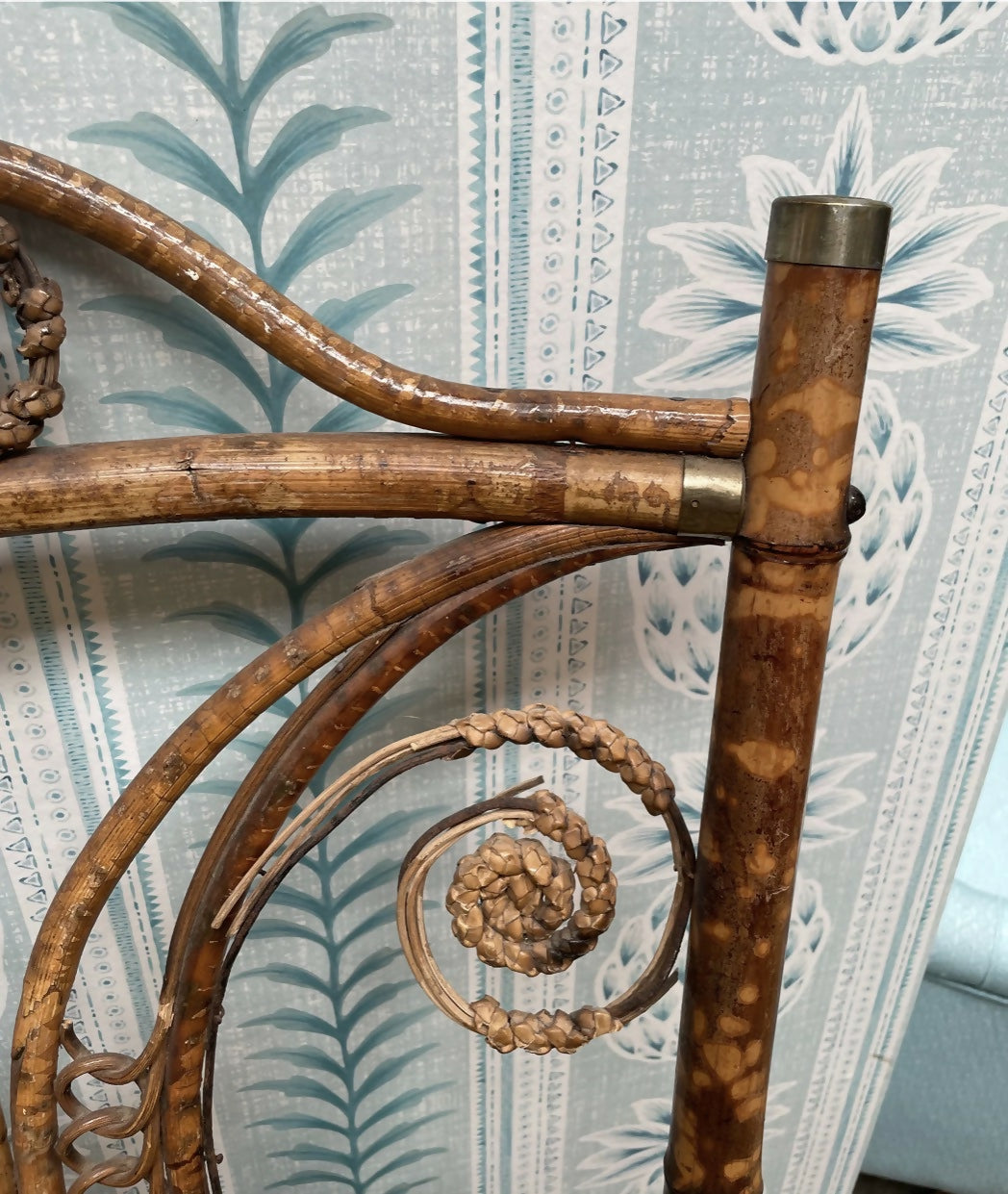 Pair of Vintage Rattan Chairs with Original Green Velvet Seats