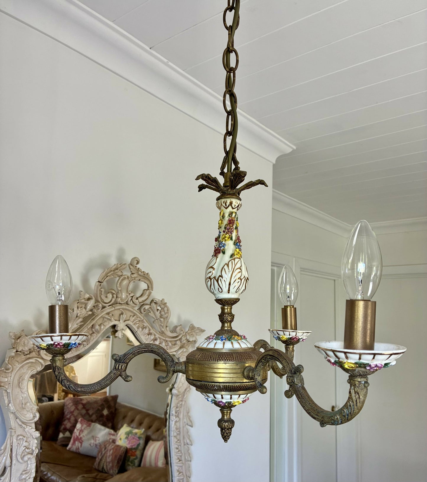 Three arm Capodimonte Chandelier