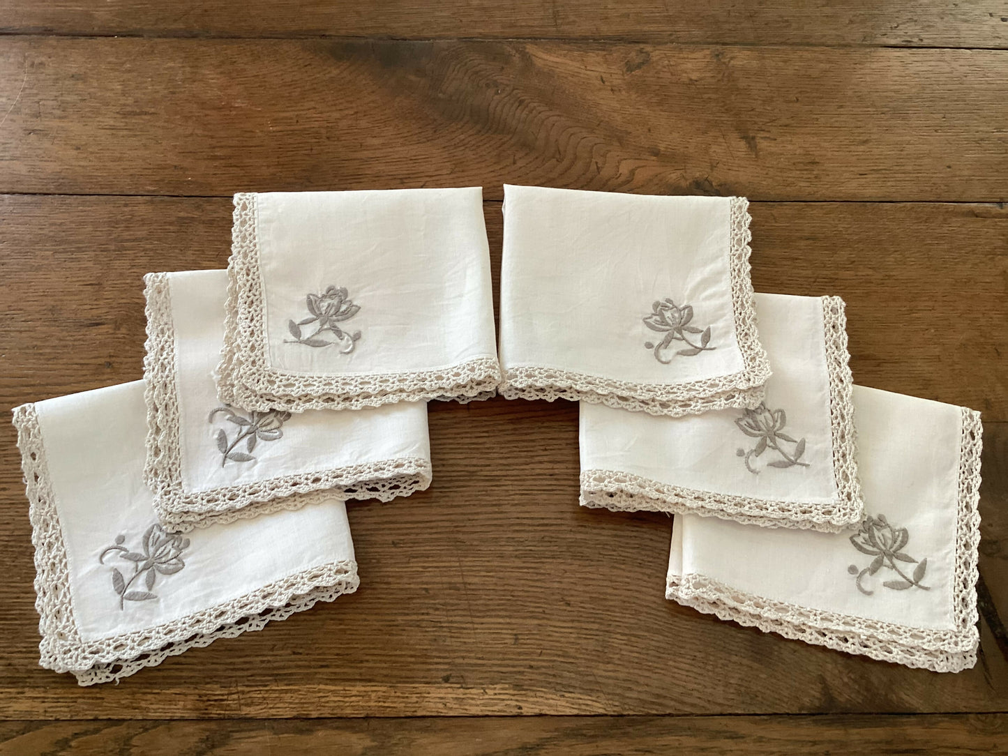 Vintage Ecru Table Napkins x 6