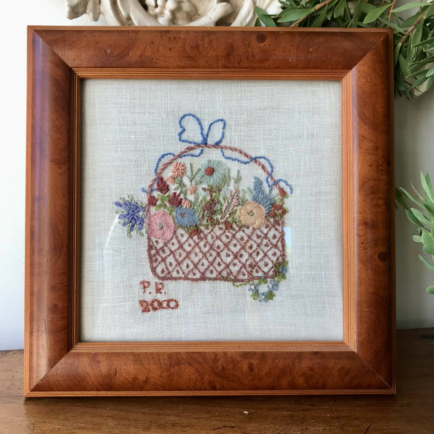 Basket of Flowers embroidered in wool