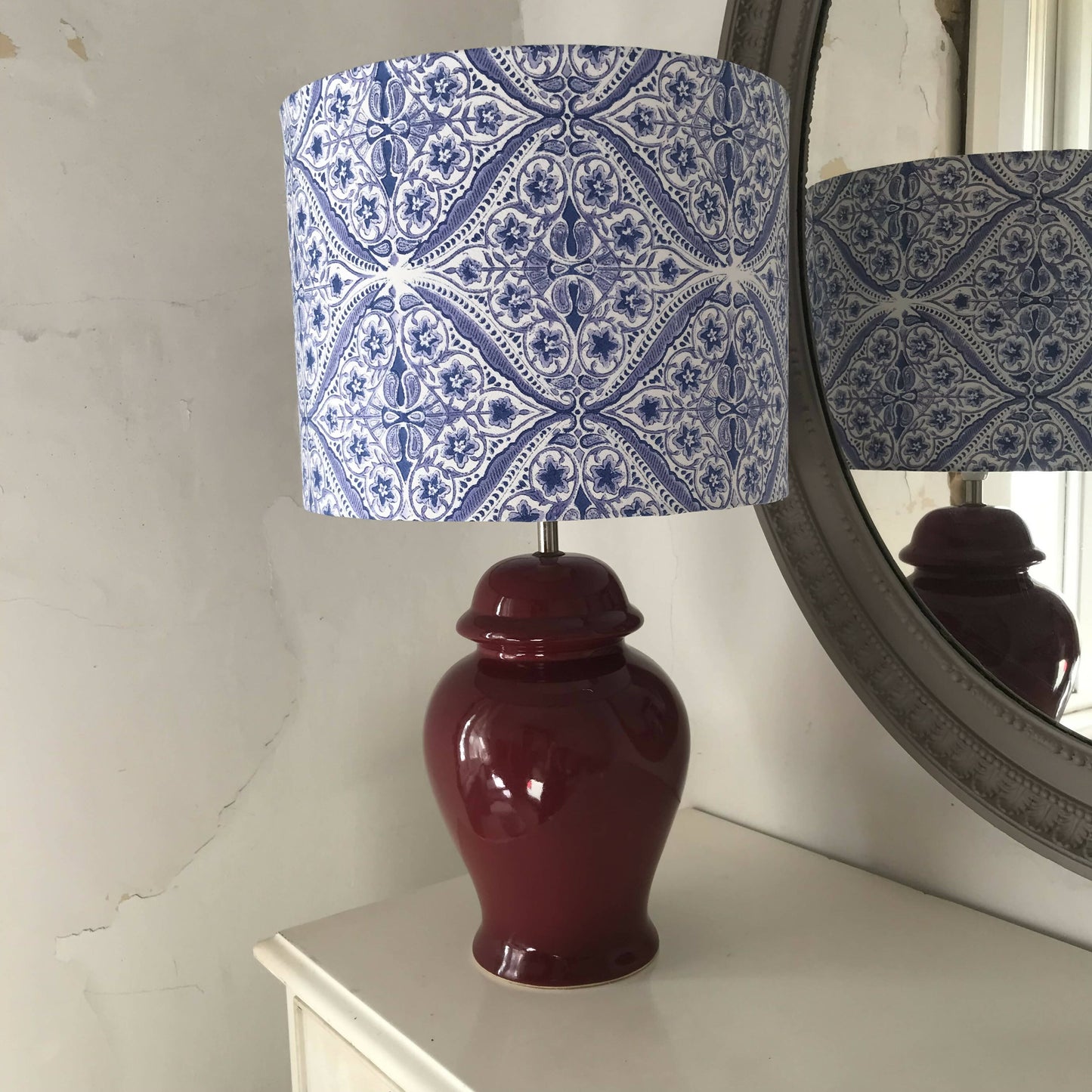 Blue and White Drum Shade