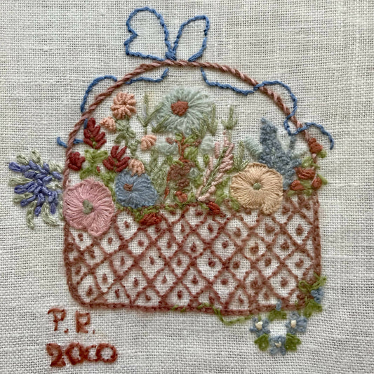Basket of Flowers embroidered in wool