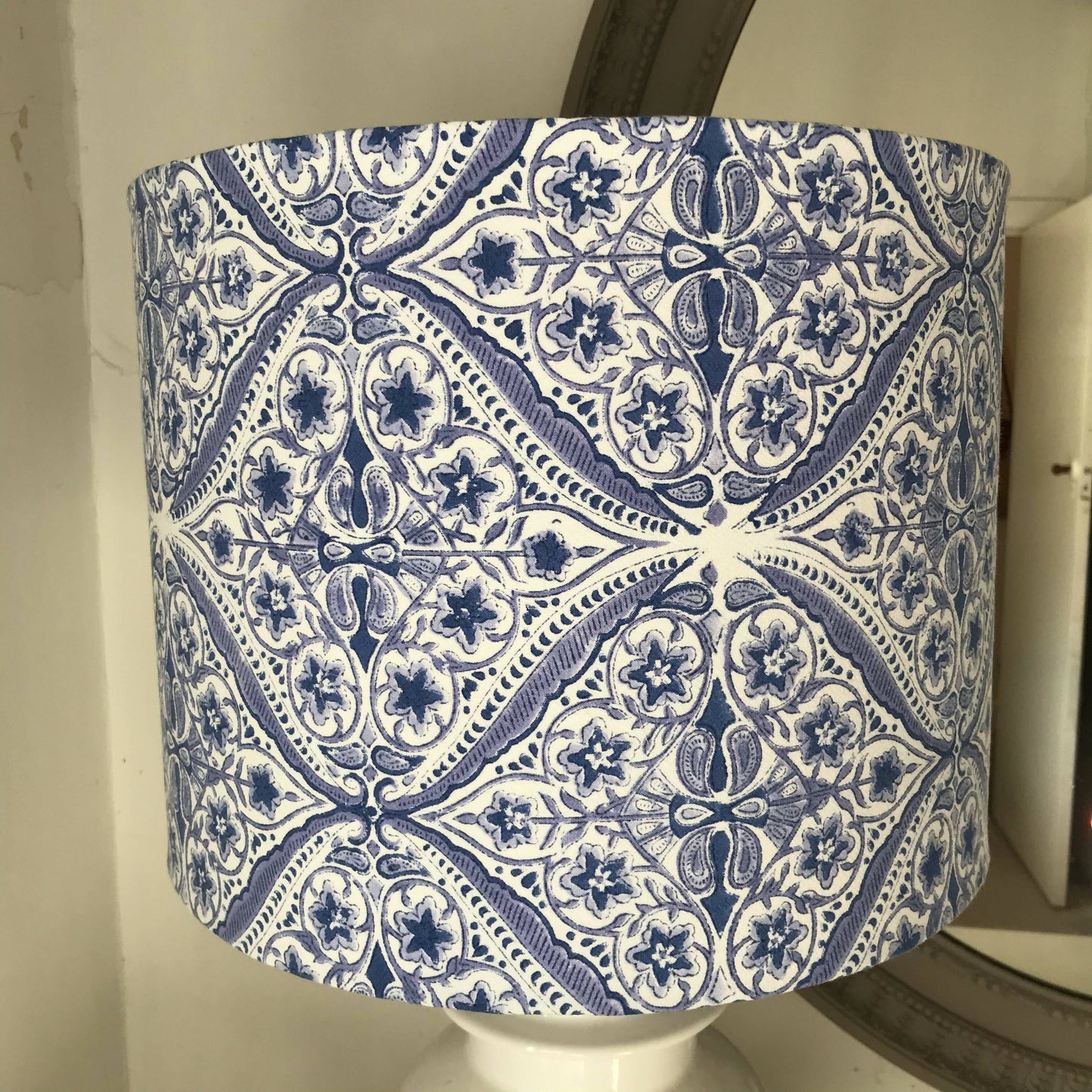 Blue and White Drum Shade