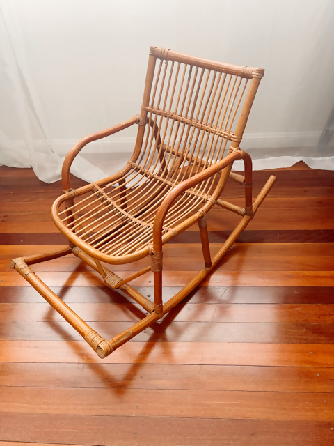 Vintage Doll’s Rocking Chair in Rattan
