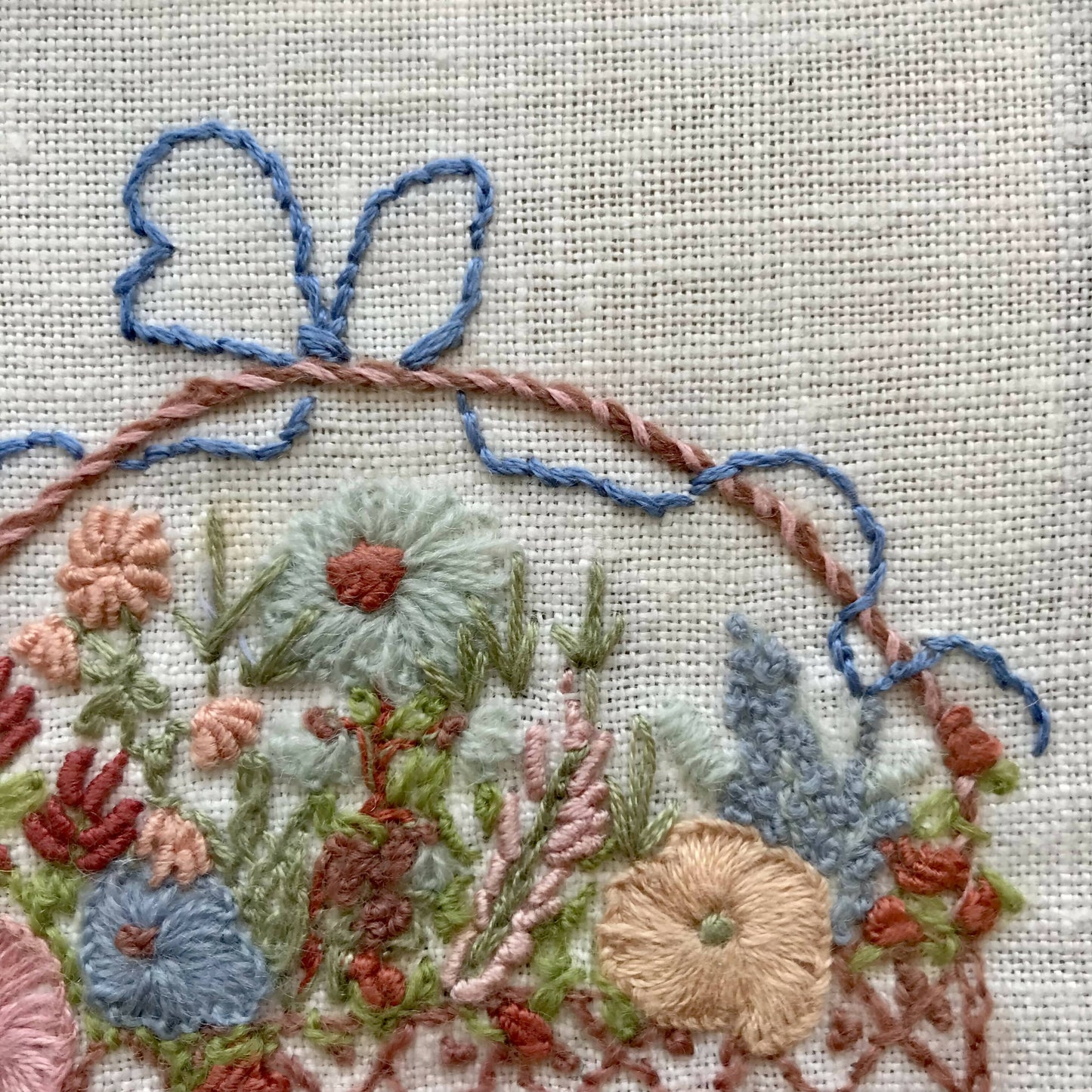 Basket of Flowers embroidered in wool