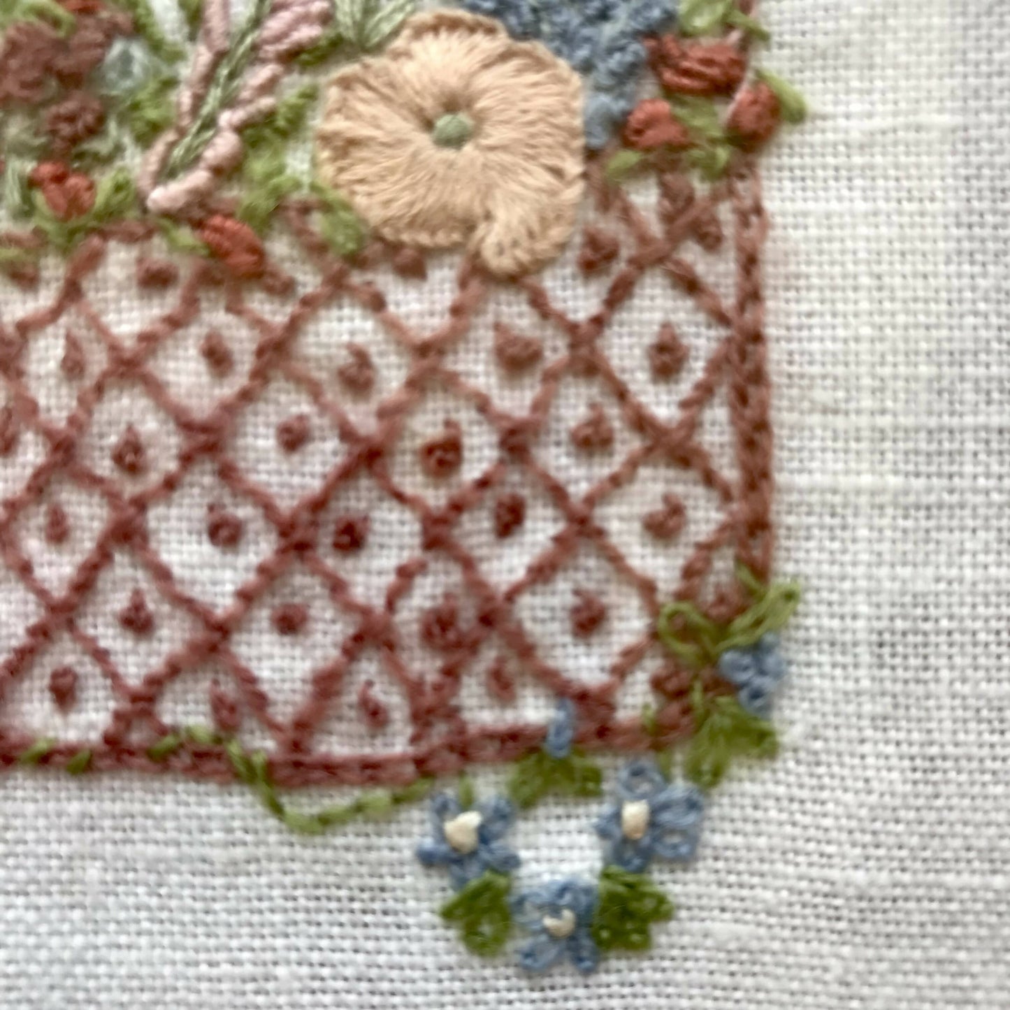 Basket of Flowers embroidered in wool